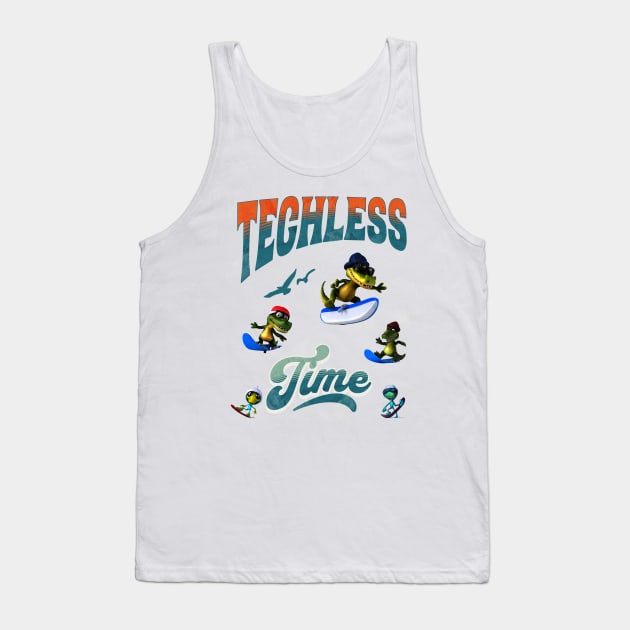 Techless Time Alien Alligator Gator Snowboard Surfboard Boogie Board Tee Tank Top by UnpluggedLife